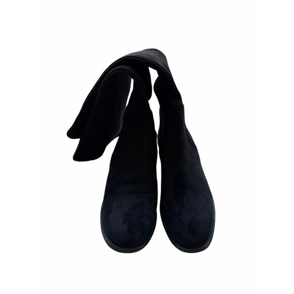 Chelsea Crew Rambler Tall Ribbed Boot Size 7.5 Black Stretch Pull Up Low Heel - Picture 5 of 7